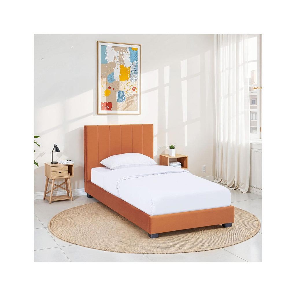 William - Lit Adulte 90x190 cm avec Tête de Lit Capitonnée en Velours - Terracotta