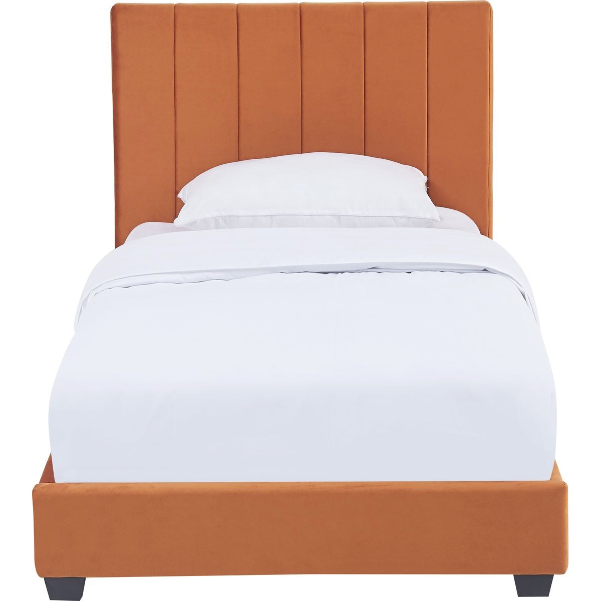 William - Lit Adulte 90x190 cm avec Tête de Lit Capitonnée en Velours - Terracotta
