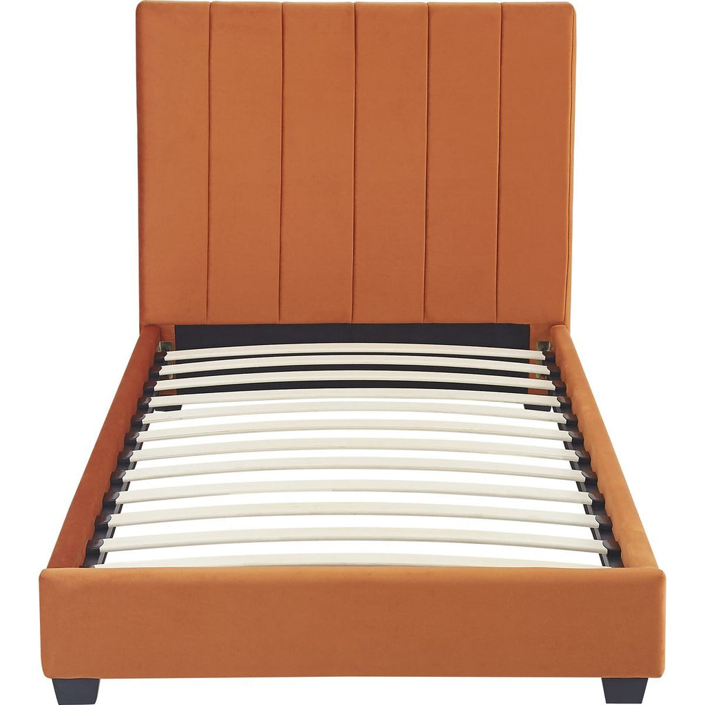 William - Lit Adulte 90x190 cm avec Tête de Lit Capitonnée en Velours - Terracotta