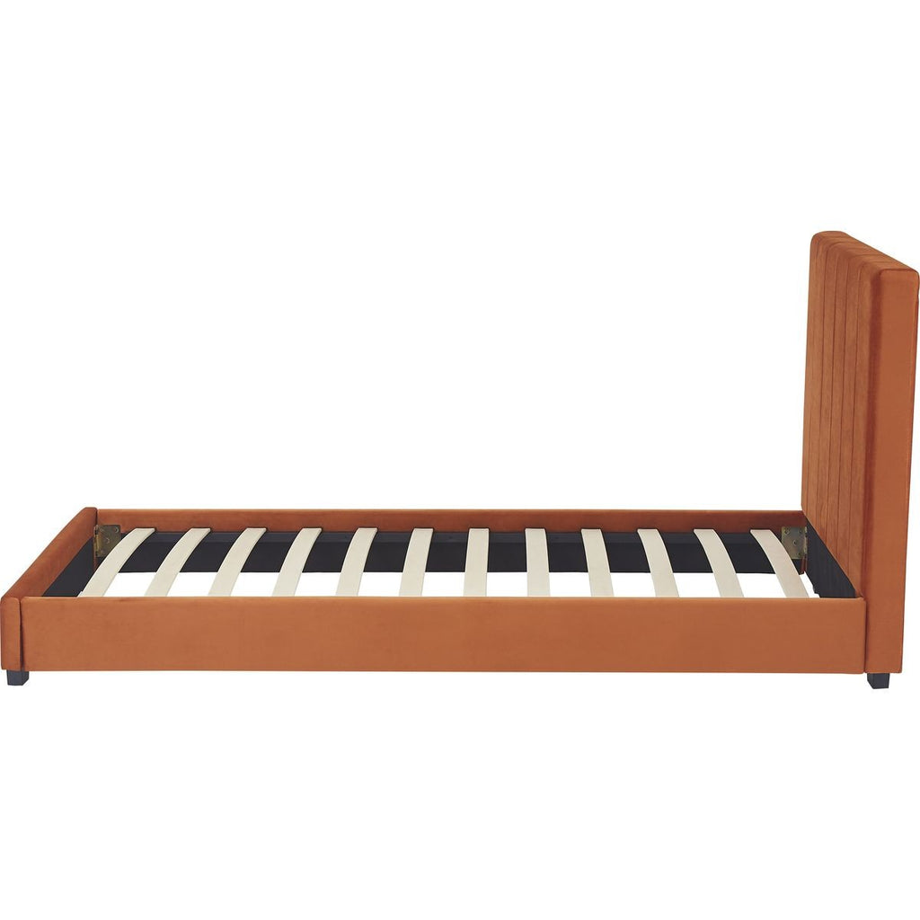 William - Lit Adulte 90x190 cm avec Tête de Lit Capitonnée en Velours - Terracotta