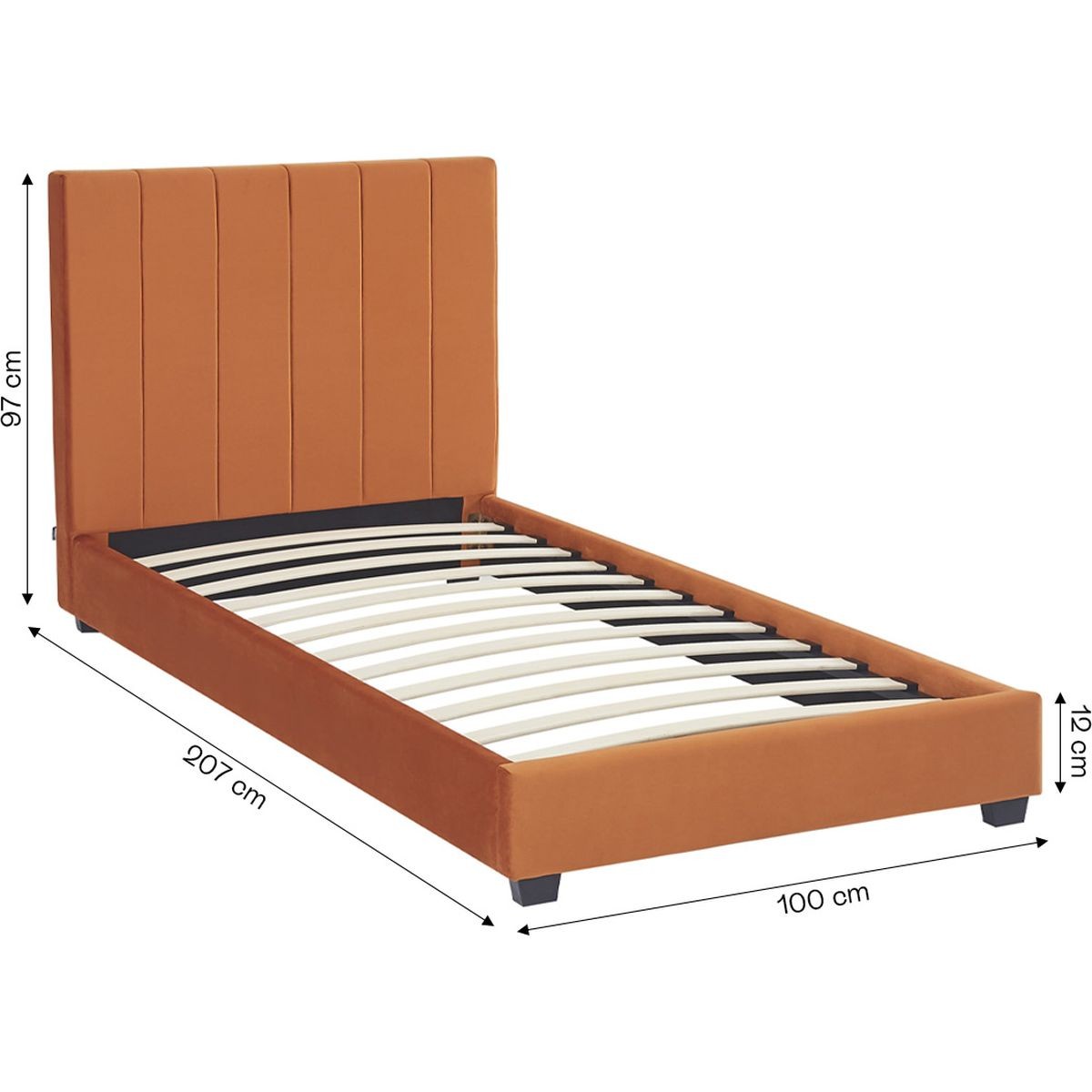 William - Lit Adulte 90x190 cm avec Tête de Lit Capitonnée en Velours - Terracotta