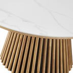 Ada - Table Basse Ronde Plateau en Céramique Effet Marbre Ø80 cm - Bois Clair