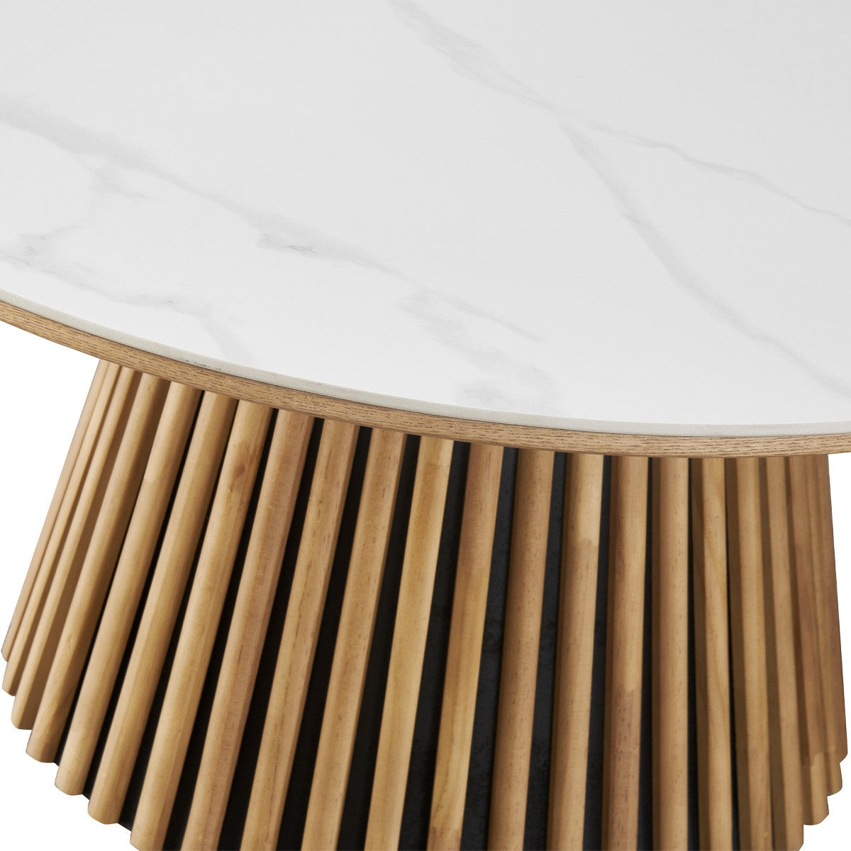 Ada - Table Basse Ronde Plateau en Céramique Effet Marbre Ø80 cm - Bois Clair
