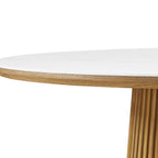 Ada - Table Basse Ronde Plateau en Céramique Effet Marbre Ø80 cm - Bois Clair