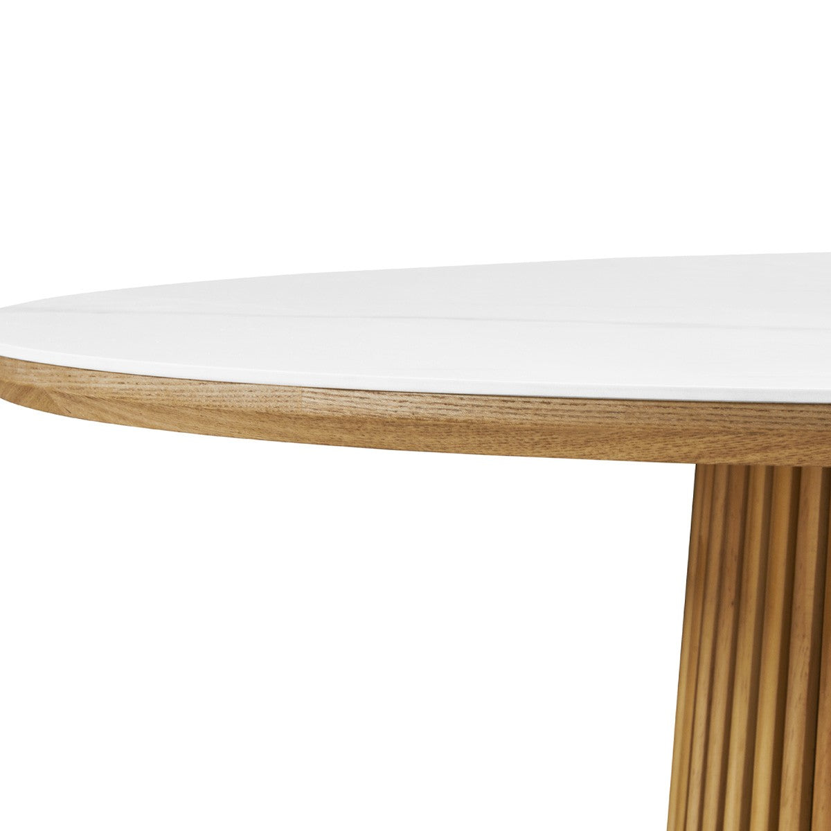 Ada - Table Basse Ronde Plateau en Céramique Effet Marbre Ø80 cm - Bois Clair