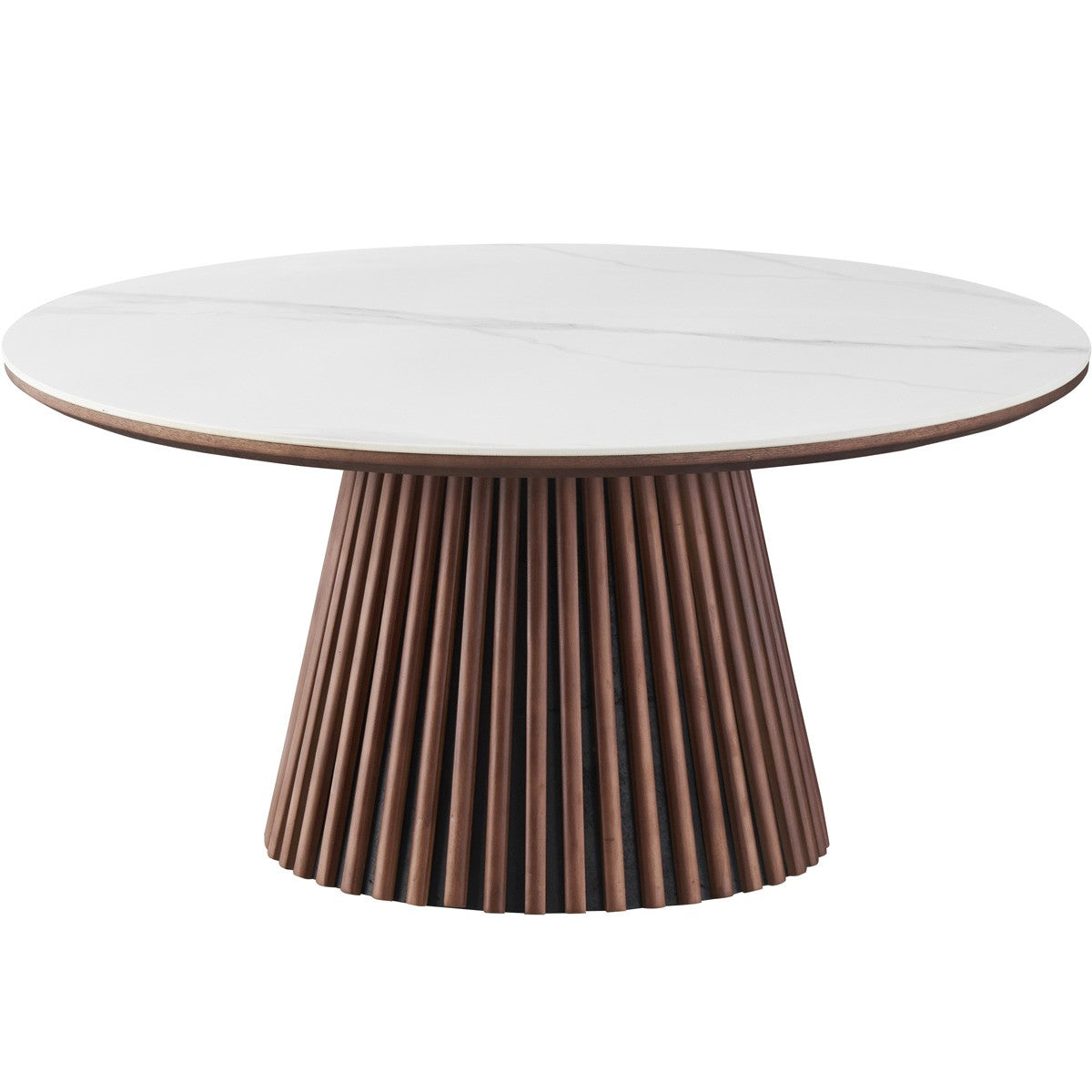Ada - Table Basse Ronde Plateau en Céramique Effet Marbre Ø80 cm - Bois Foncé