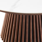 Ada - Table Basse Ronde Plateau en Céramique Effet Marbre Ø80 cm - Bois Foncé