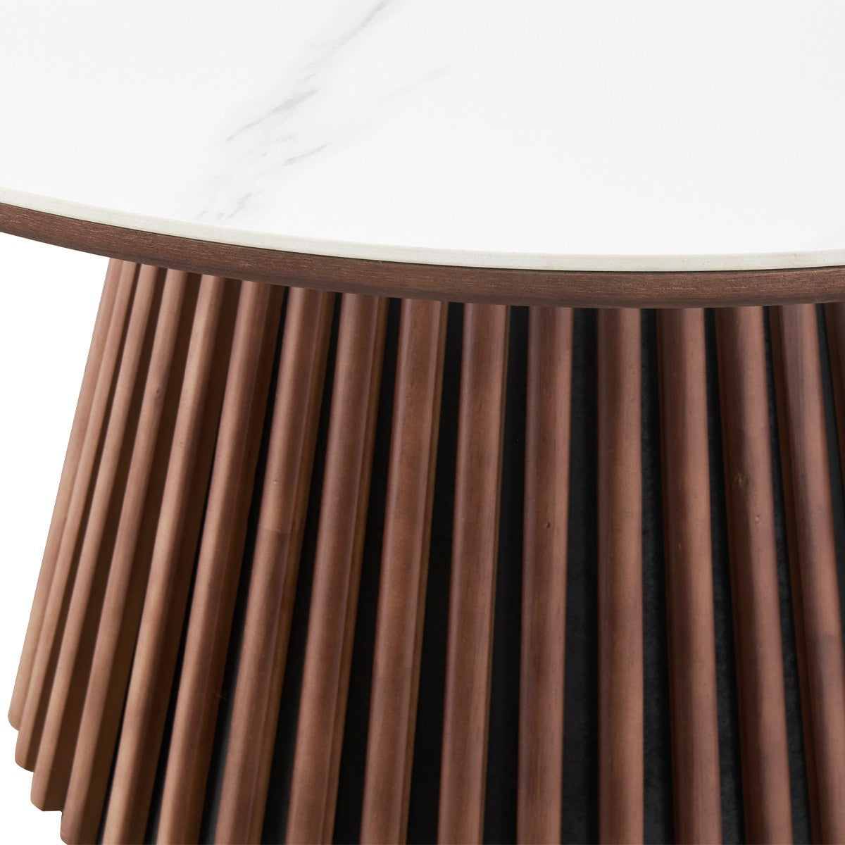 Ada - Table Basse Ronde Plateau en Céramique Effet Marbre Ø80 cm - Bois Foncé
