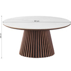 Ada - Table Basse Ronde Plateau en Céramique Effet Marbre Ø80 cm - Bois Foncé