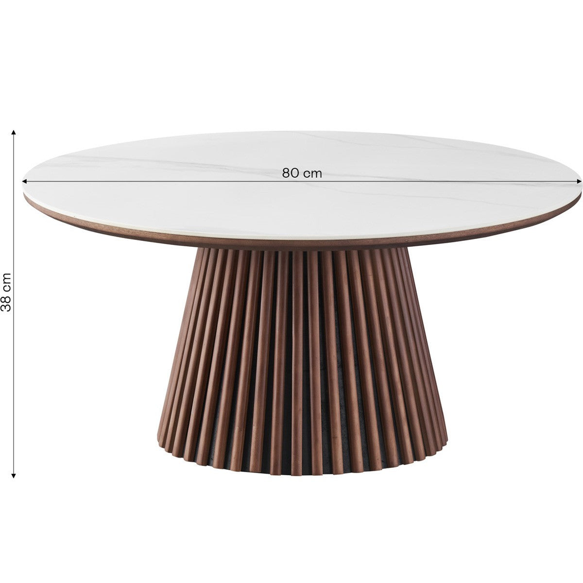 Ada - Table Basse Ronde Plateau en Céramique Effet Marbre Ø80 cm - Bois Foncé