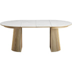 Ada - Table à Manger Ronde Extensible Plateau en Céramique Effet Marbre 6/8 Personnes 120/200 cm - Bois Clair