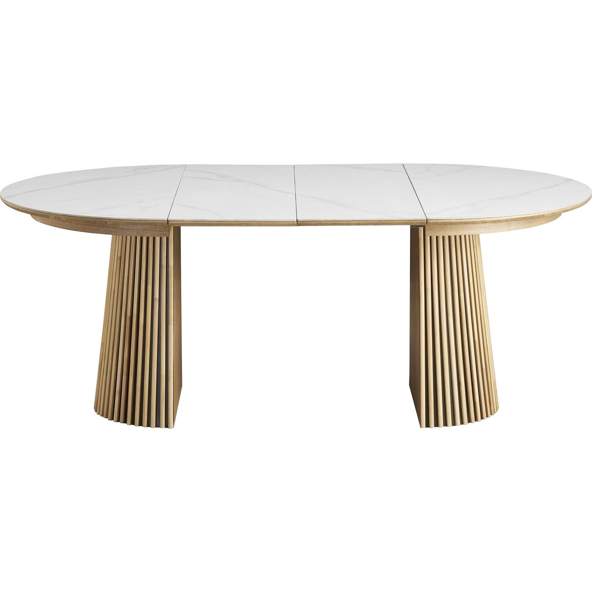 Ada - Table à Manger Ronde Extensible Plateau en Céramique Effet Marbre 6/8 Personnes 120/200 cm - Bois Clair