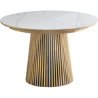 Ada - Table à Manger Ronde Extensible Plateau en Céramique Effet Marbre 6/8 Personnes 120/200 cm - Bois Clair