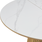 Ada - Table à Manger Ronde Extensible Plateau en Céramique Effet Marbre 6/8 Personnes 120/200 cm - Bois Clair