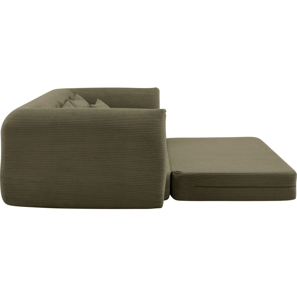 Amo - Canapé Compressé Convertible 3 Places en Velours Côtelé - Vert Kaki