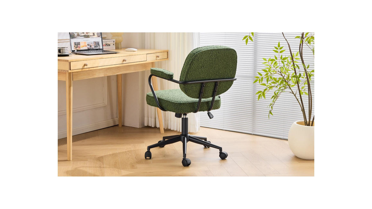 Ann - Fauteuil de Bureau Pivotant et Réglable en Hauteur en Tissu Bouclé - Vert