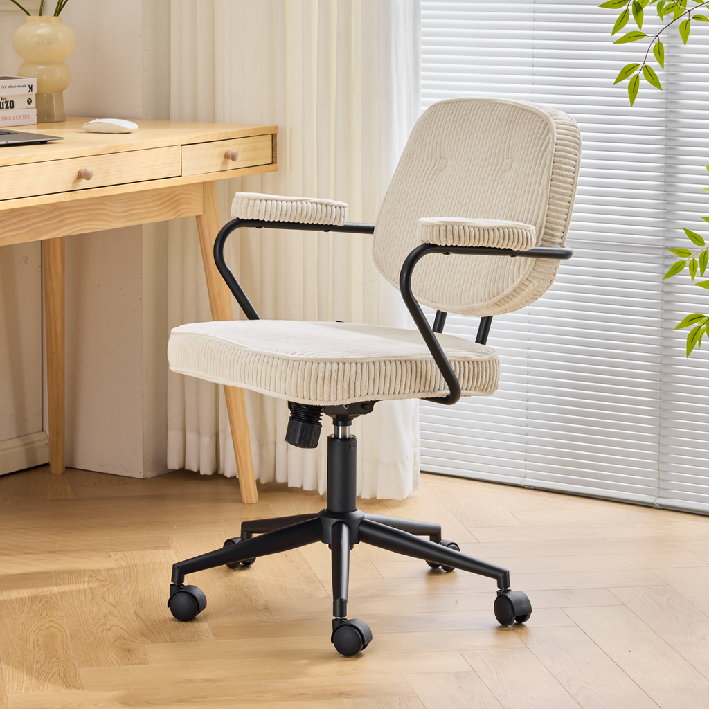 Ann - Fauteuil de Bureau Pivotant et Réglable en Hauteur en Velours Côtelé - Beige
