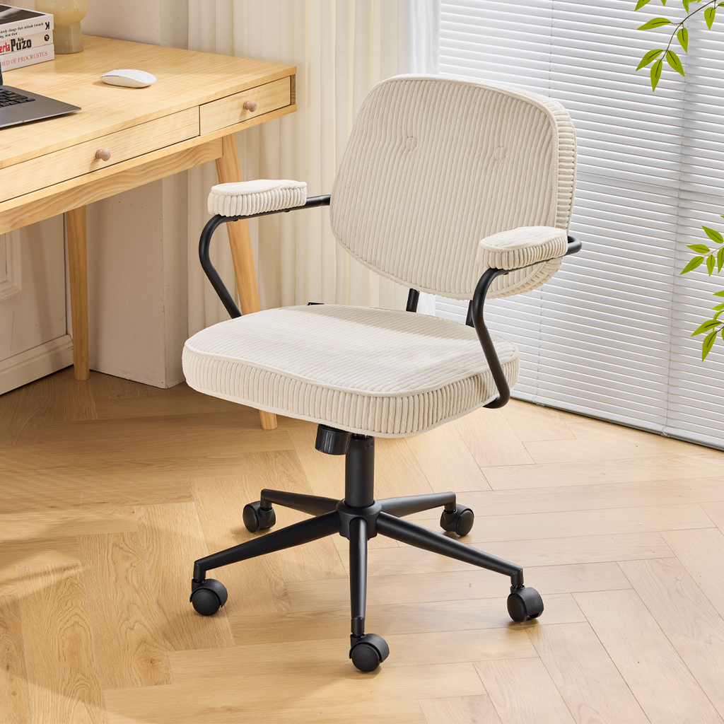 Ann - Fauteuil de Bureau Pivotant et Réglable en Hauteur en Velours Côtelé - Beige