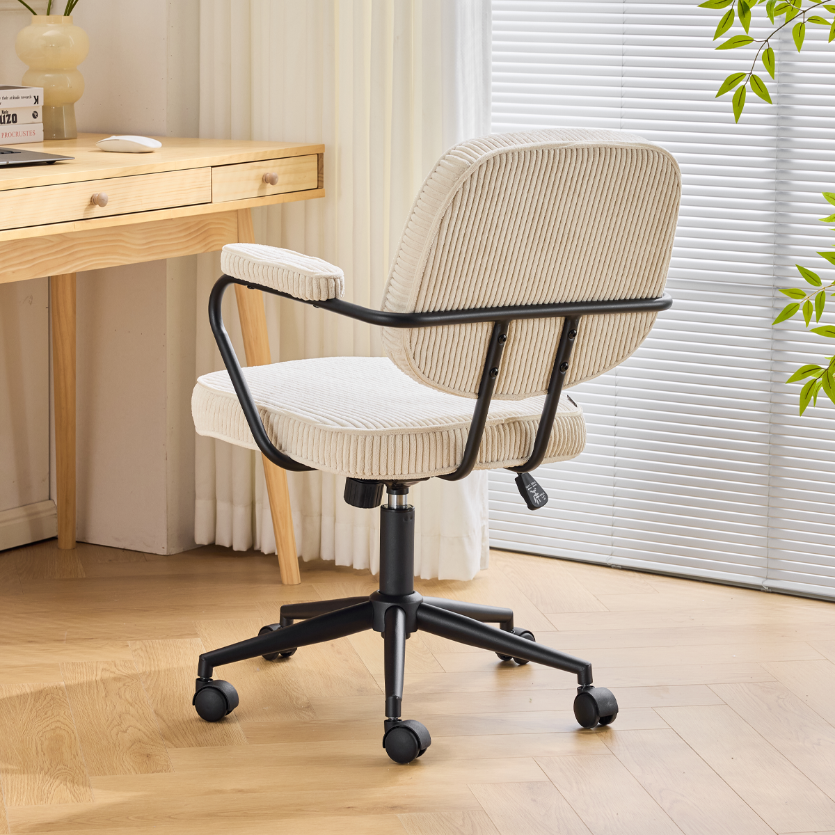 Ann - Fauteuil de Bureau Pivotant et Réglable en Hauteur en Velours Côtelé - Beige