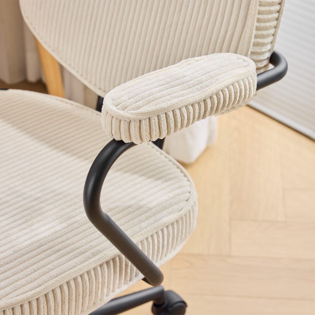 Ann - Fauteuil de Bureau Pivotant et Réglable en Hauteur en Velours Côtelé - Beige