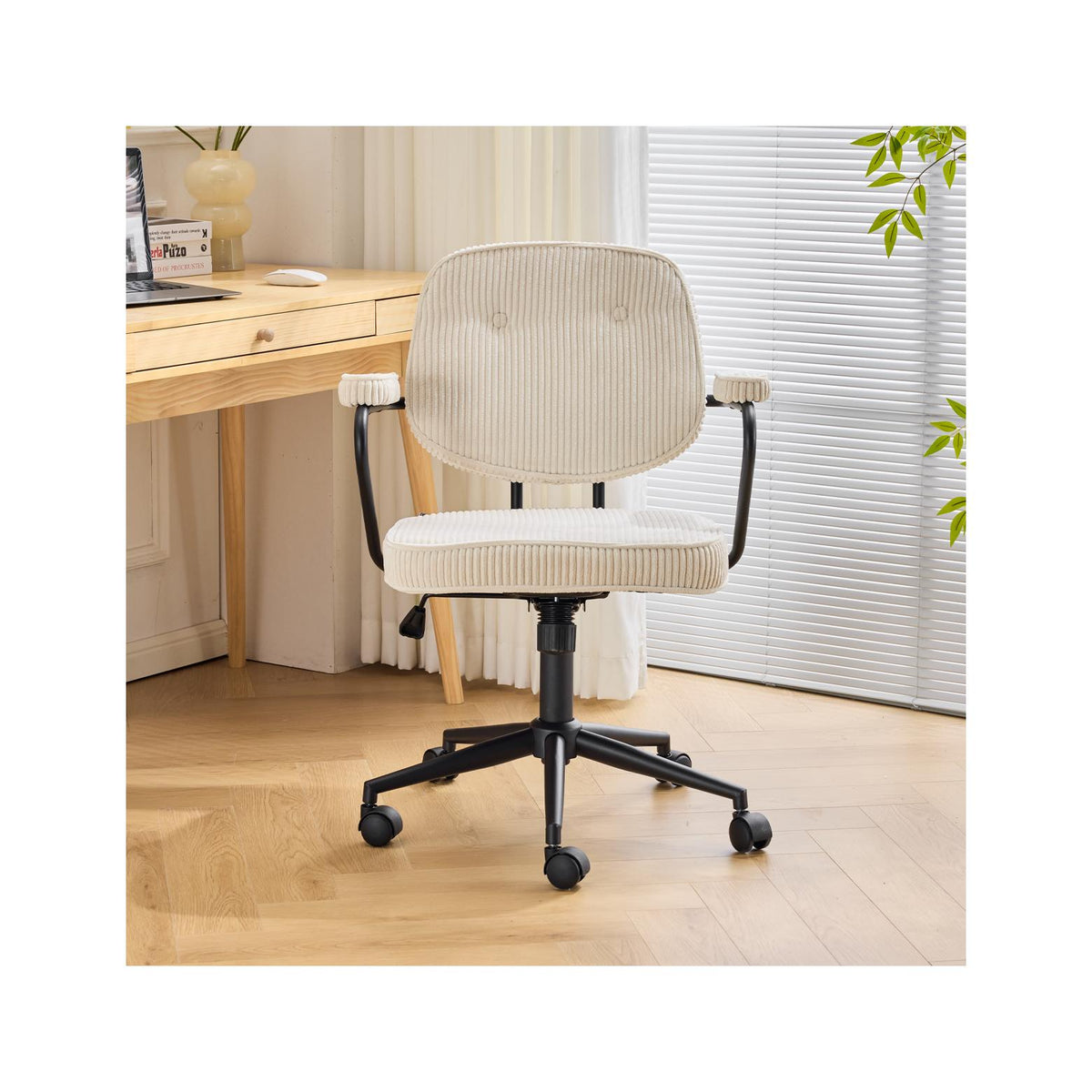 Ann - Fauteuil de Bureau Pivotant et Réglable en Hauteur en Velours Côtelé - Beige