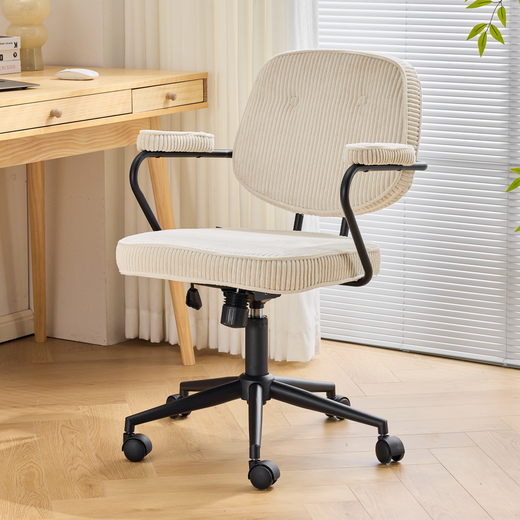Ann - Fauteuil de Bureau Pivotant et Réglable en Hauteur en Velours Côtelé - Beige