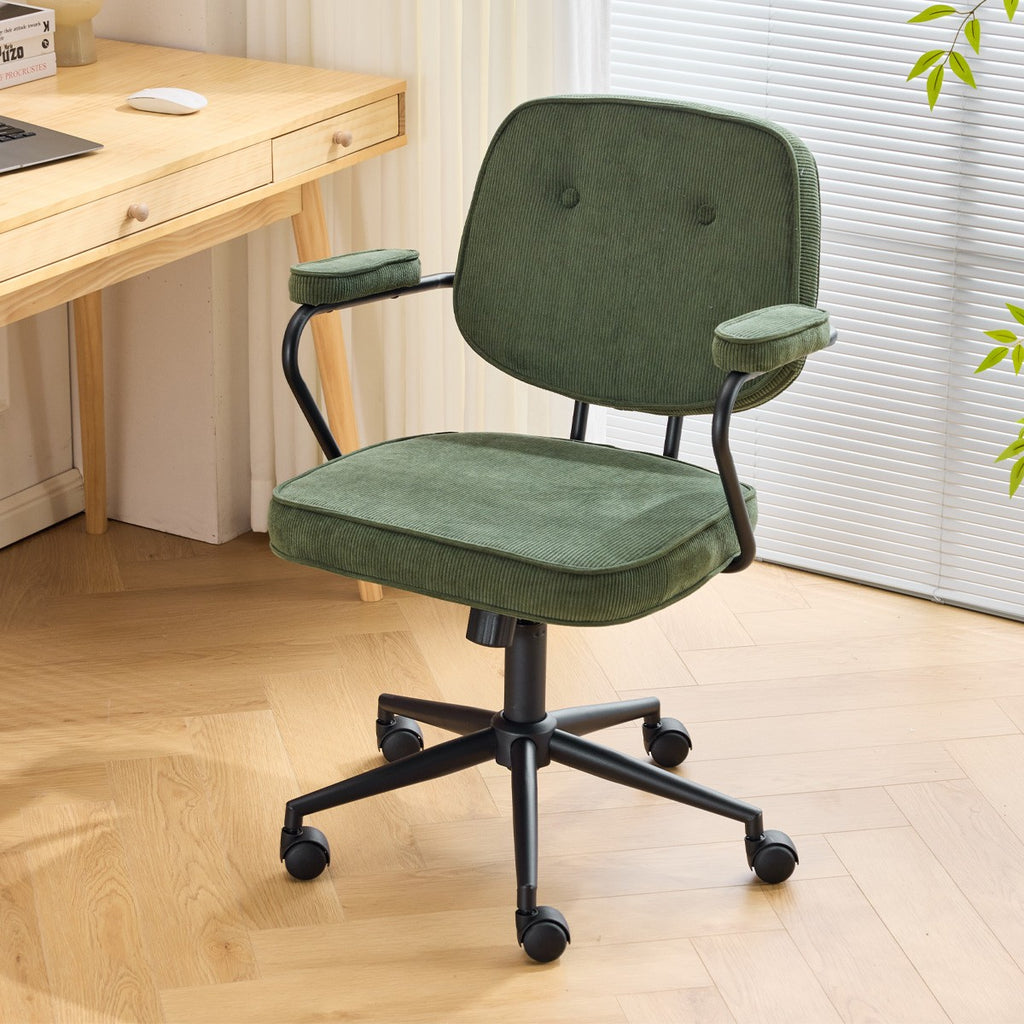 Ann - Fauteuil de Bureau Pivotant et Réglable en Hauteur en Velours Côtelé - Vert Kaki