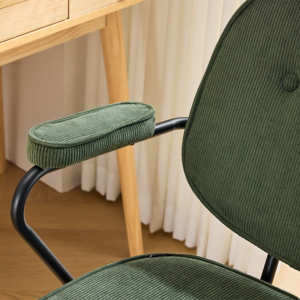 Ann - Fauteuil de Bureau Pivotant et Réglable en Hauteur en Velours Côtelé - Vert Kaki