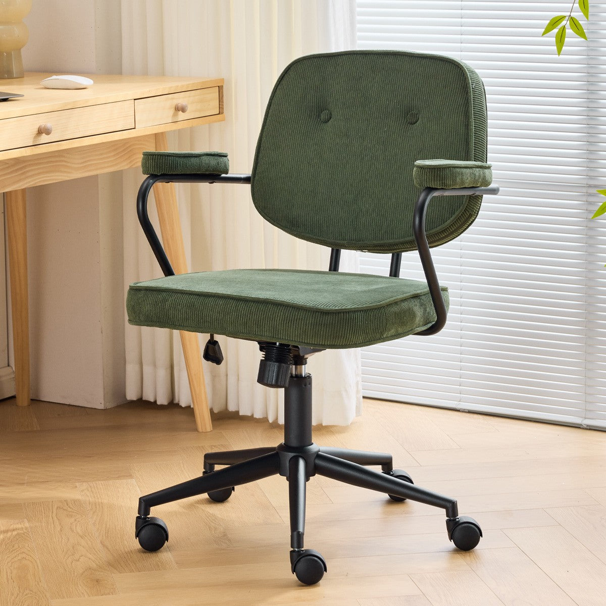 Ann - Fauteuil de Bureau Pivotant et Réglable en Hauteur en Velours Côtelé - Vert Kaki
