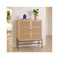 Iris - Buffet Haut 2 Portes en Cannage Naturel et Effet Chêne 100 cm - Bois