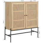 Iris - Buffet Haut 2 Portes en Cannage Naturel et Effet Chêne 100 cm - Bois