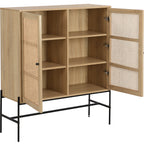 Iris - Buffet Haut 2 Portes en Cannage Naturel et Effet Chêne 100 cm - Bois