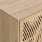 Iris - Buffet Haut 2 Portes en Cannage Naturel et Effet Chêne 100 cm - Bois