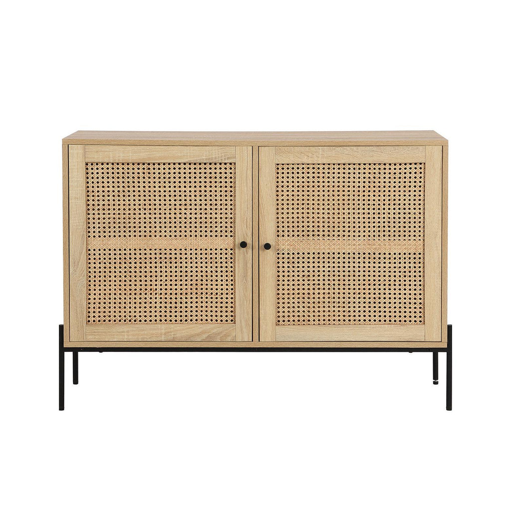 Iris - Buffet 2 Portes en Cannage Naturel et Effet Chêne 110 cm - Bois