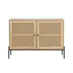Iris - Buffet 2 Portes en Cannage Naturel et Effet Chêne 110 cm - Bois