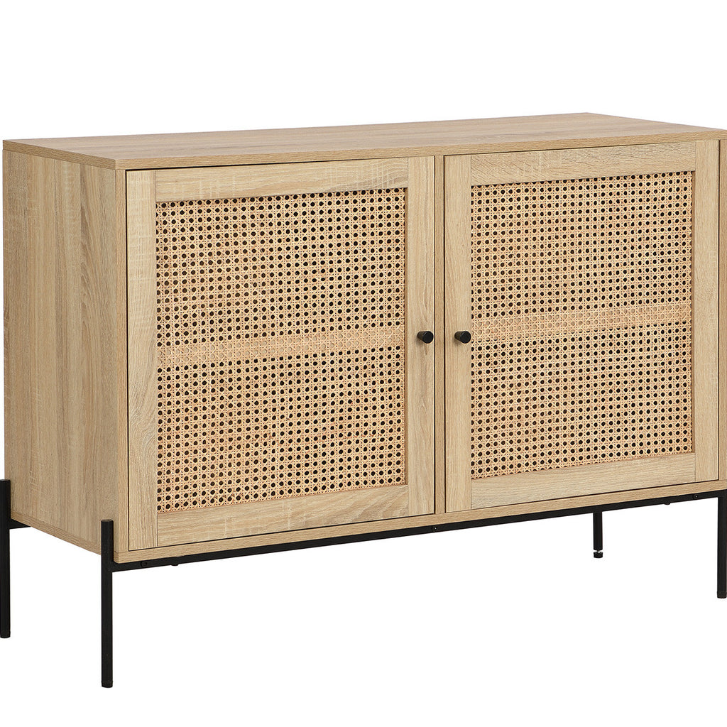 Iris - Buffet 2 Portes en Cannage Naturel et Effet Chêne 110 cm - Bois