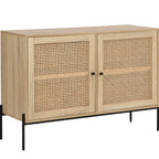 Iris - Buffet 2 Portes en Cannage Naturel et Effet Chêne 110 cm - Bois