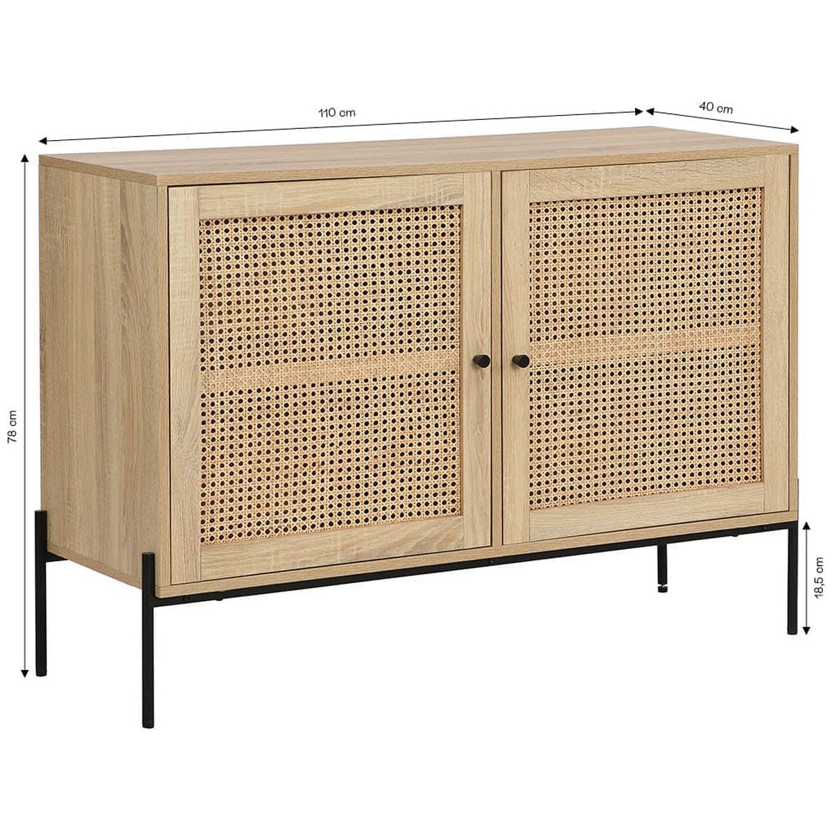 Iris - Buffet 2 Portes en Cannage Naturel et Effet Chêne 110 cm - Bois