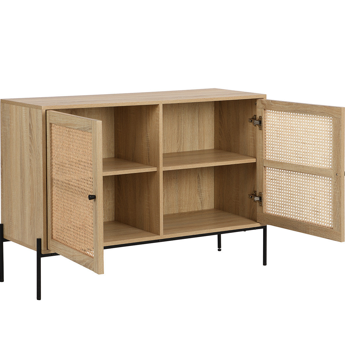 Iris - Buffet 2 Portes en Cannage Naturel et Effet Chêne 110 cm - Bois
