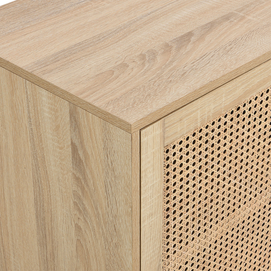 Iris - Buffet 2 Portes en Cannage Naturel et Effet Chêne 110 cm - Bois