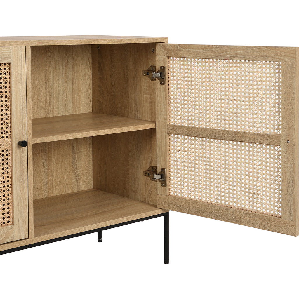 Iris - Buffet 2 Portes en Cannage Naturel et Effet Chêne 110 cm - Bois