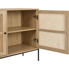 Iris - Buffet 2 Portes en Cannage Naturel et Effet Chêne 110 cm - Bois