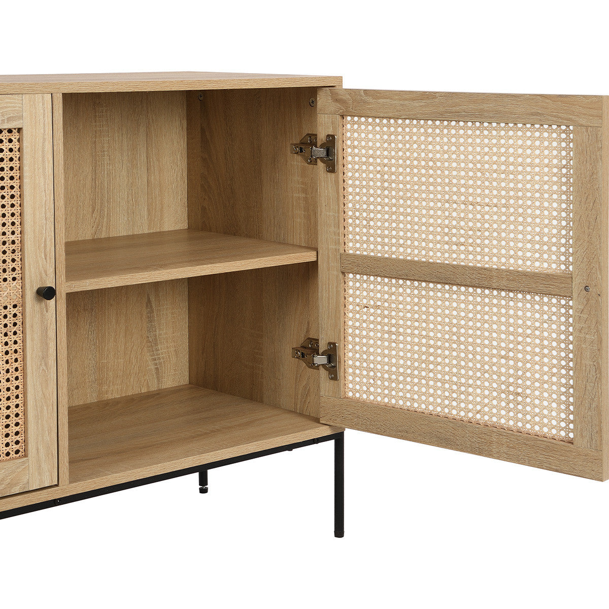 Iris - Buffet 2 Portes en Cannage Naturel et Effet Chêne 110 cm - Bois