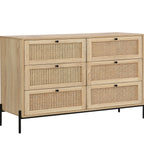 Iris - Commode 6 Tiroirs en Cannage Naturel et Effet Chêne 120 cm - Bois