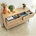 Iris - Commode 6 Tiroirs en Cannage Naturel et Effet Chêne 120 cm - Bois