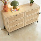 Iris - Commode 6 Tiroirs en Cannage Naturel et Effet Chêne 120 cm - Bois