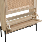Iris - Meuble à Chaussures 3 Portes en Cannage et Effet Chêne 70 cm - Bois