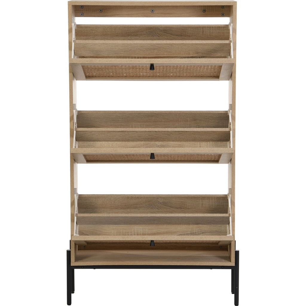 Iris - Meuble à Chaussures 3 Portes en Cannage et Effet Chêne 70 cm - Bois