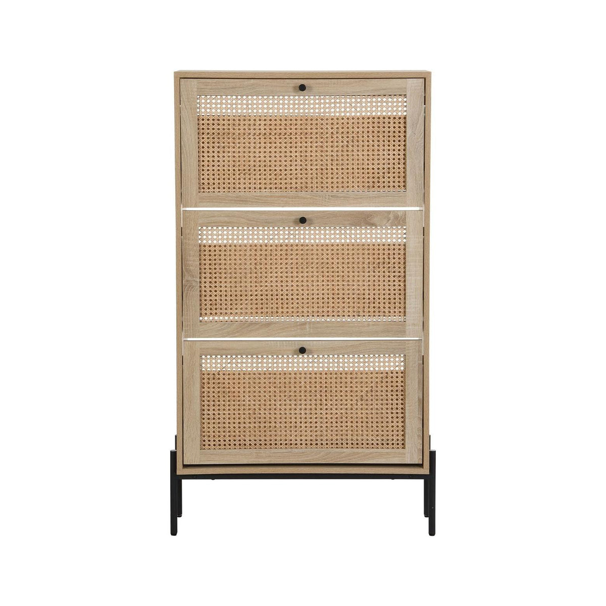 Iris - Meuble à Chaussures 3 Portes en Cannage et Effet Chêne 70 cm - Bois
