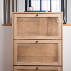 Iris - Meuble à Chaussures 3 Portes en Cannage et Effet Chêne 70 cm - Bois